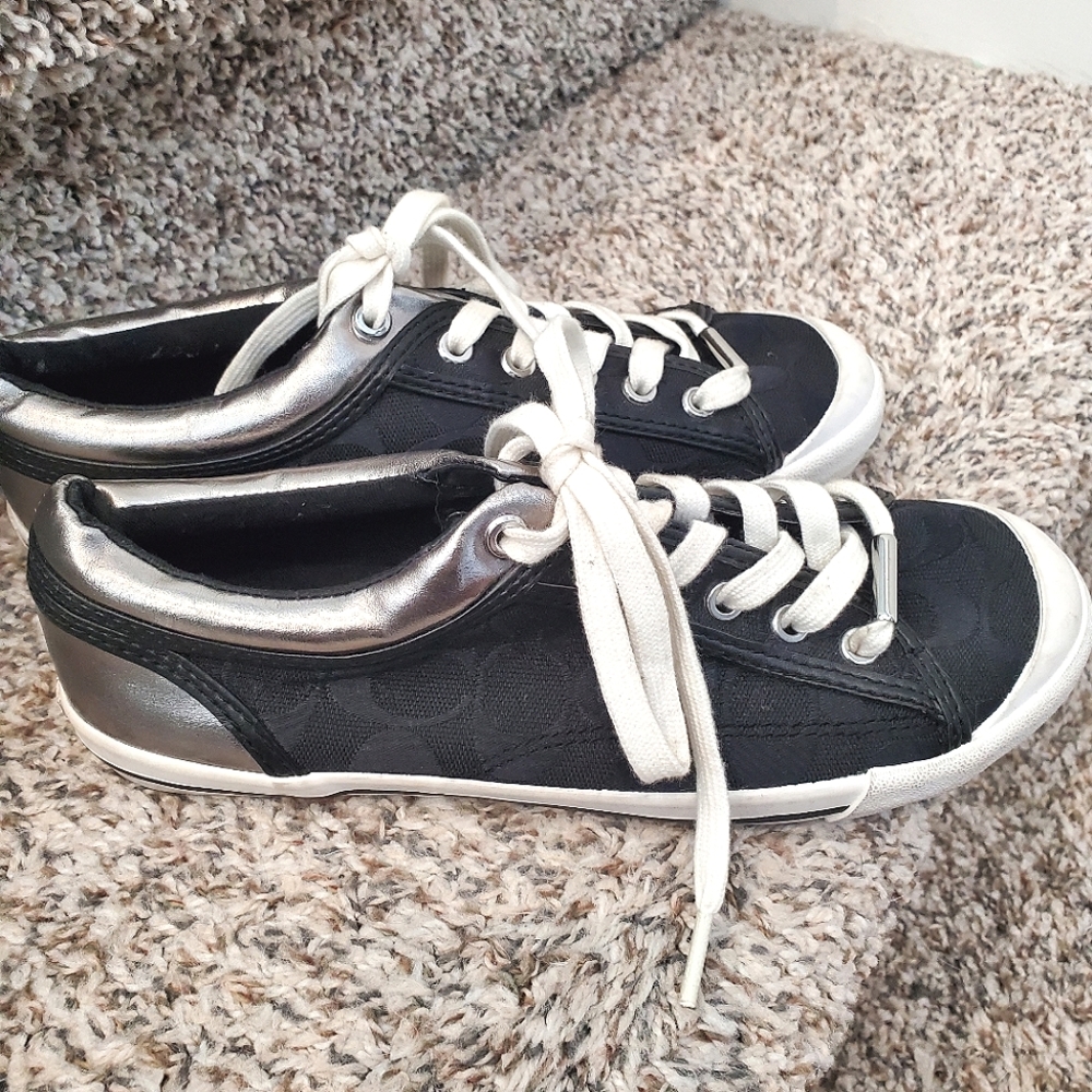 COACH | Francesca Monogram Black and Metallic Silver Sneakers